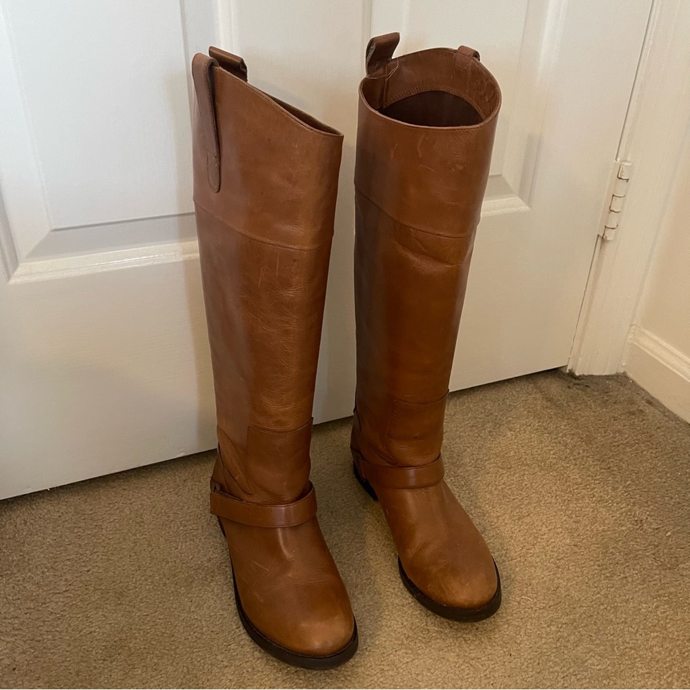MLE chestnut brown tall distressed leather riding boots - Picture 4 of 15